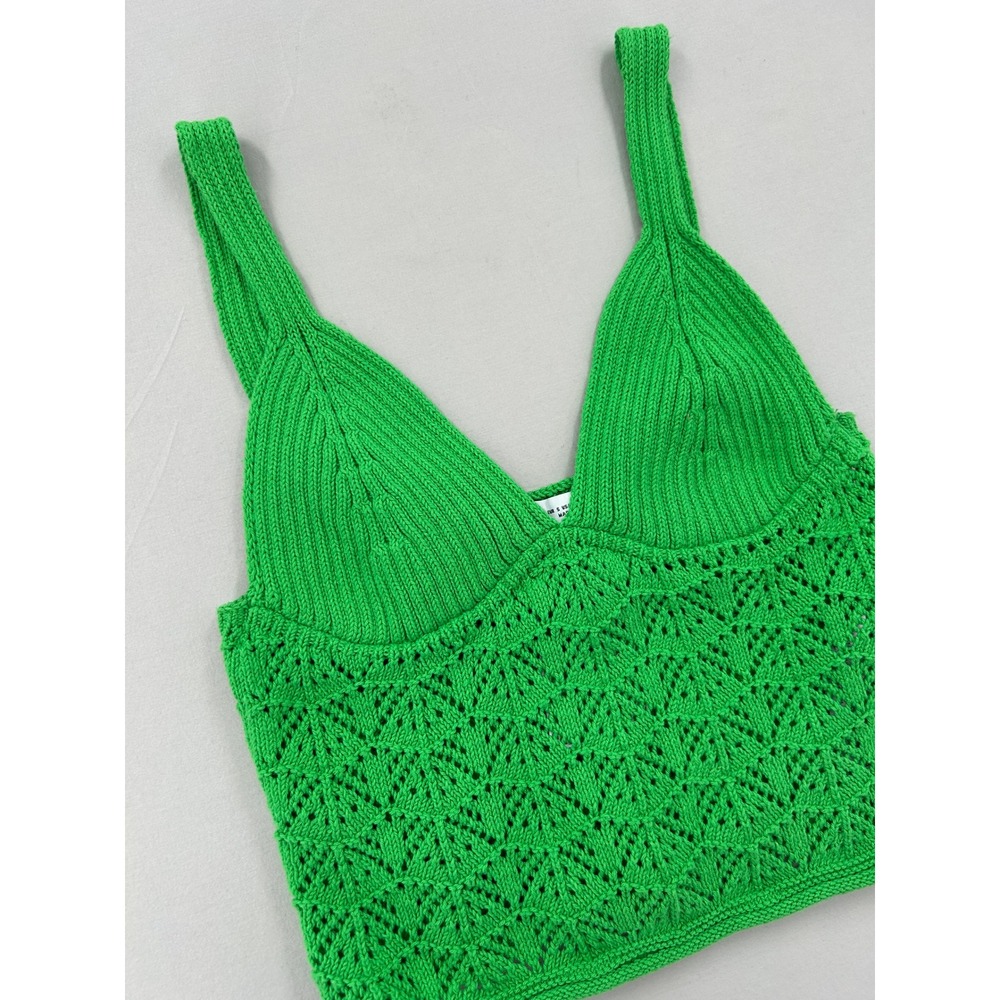 Zara Green Pointelle Knit Crop Top V-Neck Sleeveless Tank Small - Picture 11 of 12